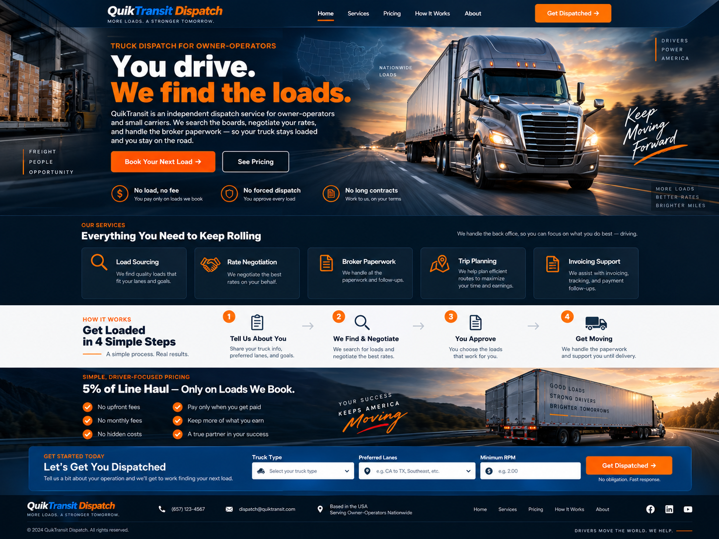 QuikTransit Dispatch homepage design
